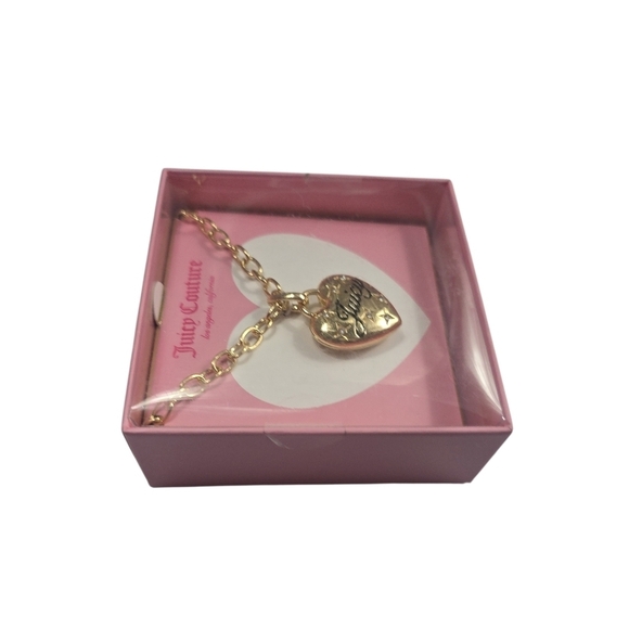 Juicy Couture Gold Tone Solid Heart Necklace With Sparkling Stones New In Box - Picture 6 of 8
